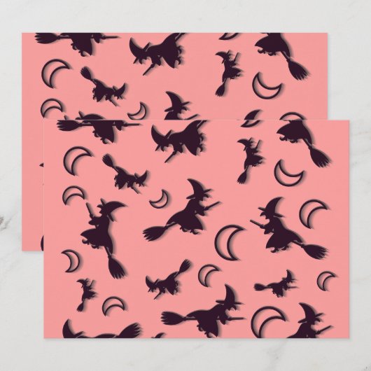 Vliegende heks tussen halve maan bij Halloween nac Kaart (Voorkant / Achterkant)