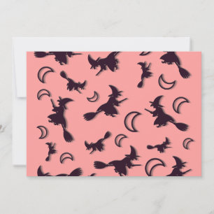 Vliegende heks tussen halve maan bij Halloween nac Kaart