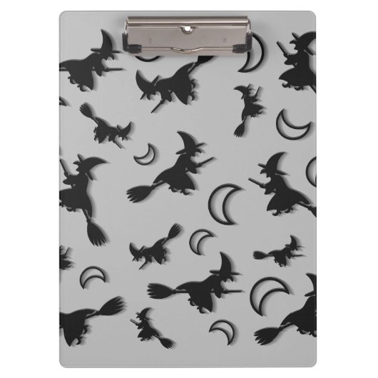 Vliegende heks tussen halve maan bij Halloween nac Klembord (Voorkant)