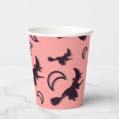 Vliegende heks tussen halve maan bij Halloween nac Papieren Bekers (Achterkant)