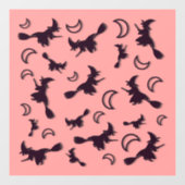 Vliegende heks tussen halve maan bij Halloween nac Raamsticker (Vel)