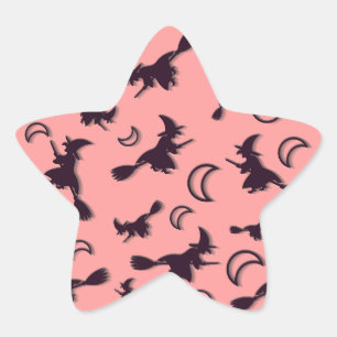 Vliegende heks tussen halve maan bij Halloween nac Ster Sticker