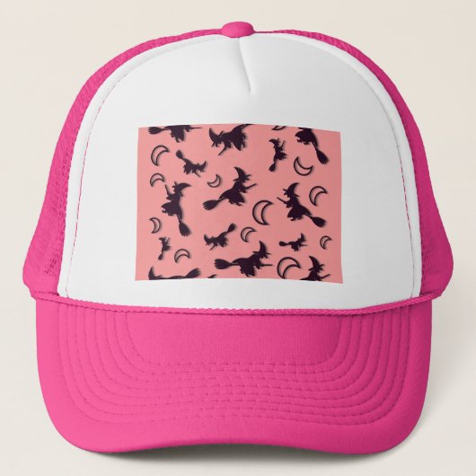 Vliegende heks tussen halve maan bij Halloween nac Trucker Pet (Voorkant)