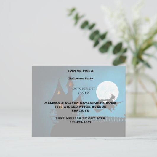 vliegende heks uitnodiging briefkaart (Staand voorkant)