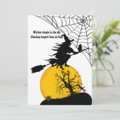 Vliegende Heks Volle Maan Griezige Spreuk Donkere  Feestdagenkaart (Staand voorkant)