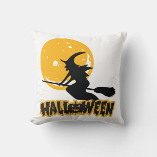 Vliegende Heks Volle Maan Halloween Grafische Silh Kussen