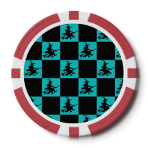 Vliegende Heks Zwart & Teal Geruite Pokerfiches