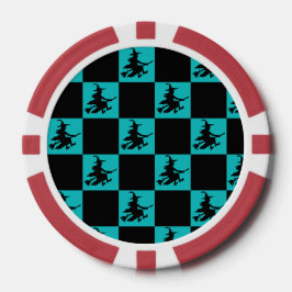 Vliegende Heks Zwart & Teal Geruite Pokerfiches Poker Chips