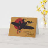 Vliegende Heks Zwarte Kat Vliegtuig Volle Maan Kaart (Gele Bloem)