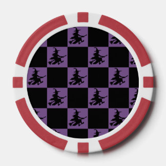Vliegende Heks Zwarte & Paarse Geruite Pokerfiches Poker Chips