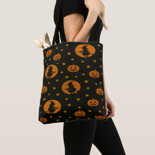 Vliegende Heksen en Zwevende Pompoenen Halloween  Tote Bag
