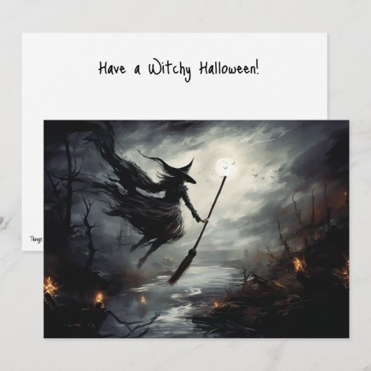 Vliegende heksen, Halloween Feestdagenkaart (Voorkant / Achterkant)