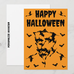 Vliegende Heksen Halloween Schedel Silhouet Feestdagenkaart