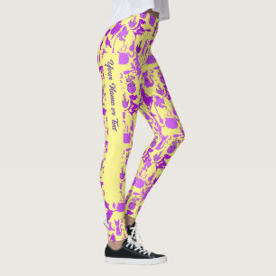 Vliegende heksen patroon.Paarse L Geel BG (PS) Leggings