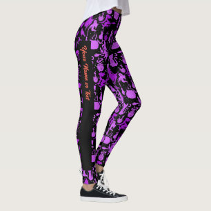 Vliegende heksen patroon.Paarse Zwart BG (PS) Leggings
