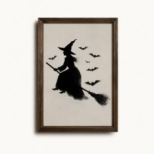 Vliegende Heksen Vleermuizen Bezemsteel Halloween Poster