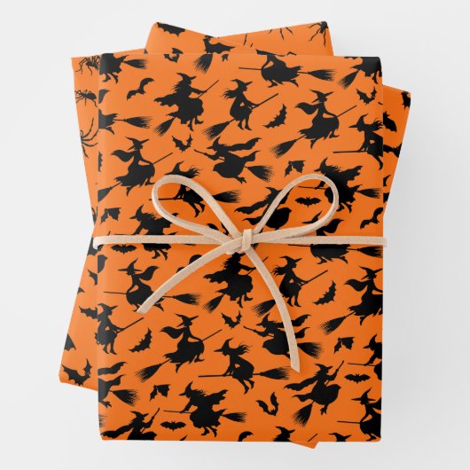 Vliegende heksen, vleermuizen en spinnen patroon inpakpapier vel (In situ)