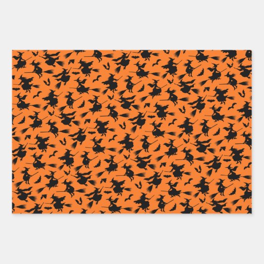 Vliegende heksen, vleermuizen en spinnen patroon inpakpapier vel (Voorkant)
