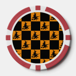 Vliegende Heksen Zwart & Oranje Geruite Pokerfiche Poker Chips