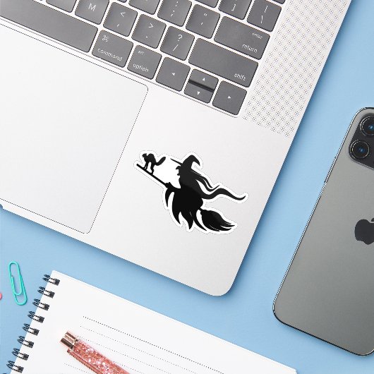 Vliegende heksHalloween silhouet Sticker (Laptop met iPhone)