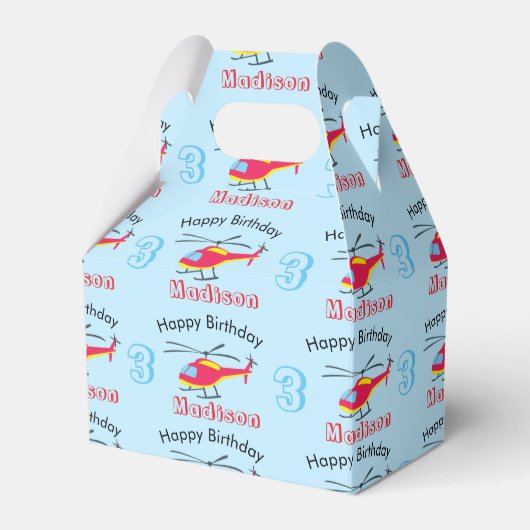 Vliegende helikopter Birthday Name & Age Bedankdoosjes (Voorkant Zijde)
