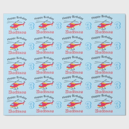 Vliegende helikopter Birthday Name & Age Cadeaupapier (Vlak)