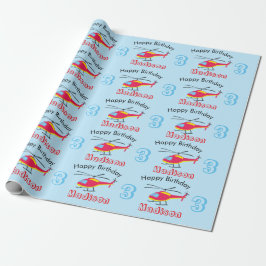 Vliegende helikopter Birthday Name & Age Cadeaupapier