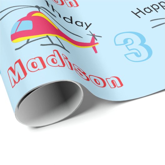 Vliegende helikopter Birthday Name & Age Cadeaupapier (Rol Hoek)