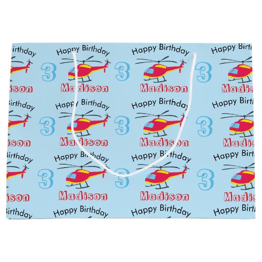 Vliegende helikopter Birthday Name & Age Groot Cadeauzakje (Voorkant)