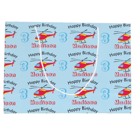Vliegende helikopter Birthday Name & Age Groot Cadeauzakje (Achterkant)