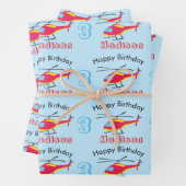 Vliegende helikopter Birthday Name & Age Inpakpapier Vel (In situ)