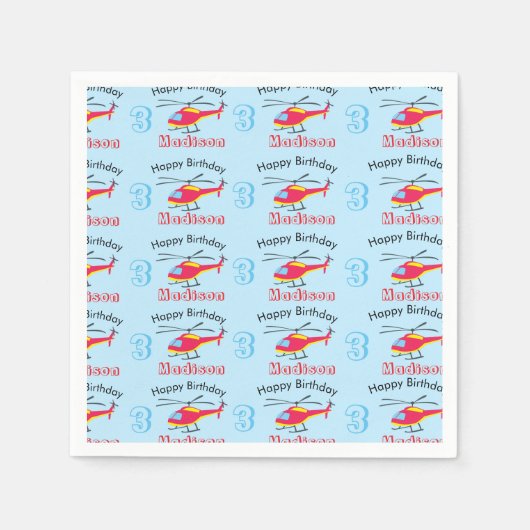Vliegende helikopter Birthday Name & Age Servet (Voorkant)