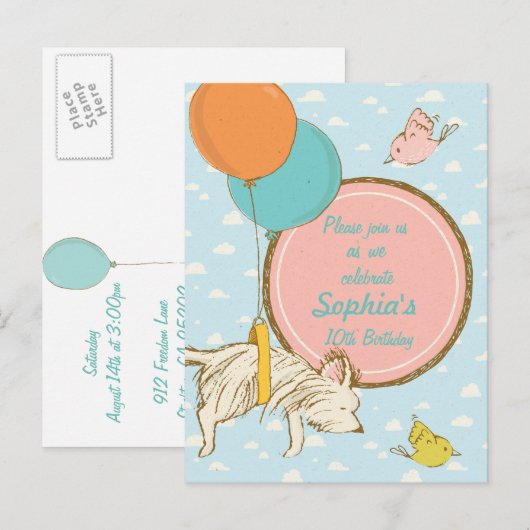 Vliegende hond en vogels - Kinderdagenuitnodiging Uitnodiging Briefkaart (Voorkant / Achterkant)