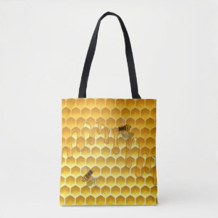 Vliegende honingbijen op Golden Honeycomb Tote Bag