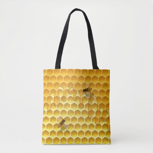 Vliegende honingbijen op Golden Honeycomb  Tote Bag (Voorkant)