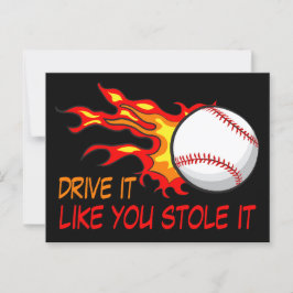 Vliegende honkbal in vlammen met grappig citaat briefkaart