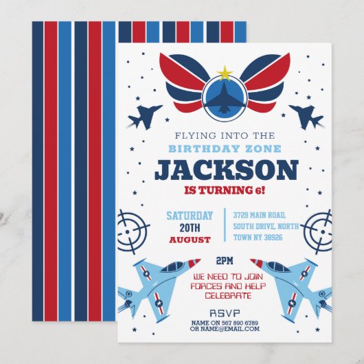 Vliegende Jet Verjaardag Jongen Vliegtuigen Legerb Kaart (Voorkant / Achterkant)