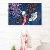 Vliegende Kale Adelaar met USA Vlag Sjaal & Vuurwe Spandoek (Insitu)