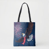 Vliegende Kale Adelaar met USA Vlag Sjaal & Vuurwe Tote Bag (Voorkant)