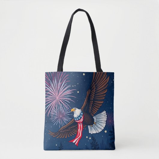 Vliegende Kale Adelaar met USA Vlag Sjaal & Vuurwe Tote Bag (Voorkant)