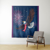 Vliegende Kale Adelaar met USA Vlag Sjaal & Vuurwe Wandkleed (In situ)