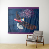 Vliegende Kale Adelaar met USA Vlag Sjaal & Vuurwe Wandkleed (In Situ (horizontaal))