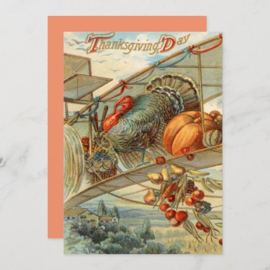 Vliegende kalkoen vliegtuig Pompoen Appel Peer Mai Feestdagenkaart (Voorkant / Achterkant)