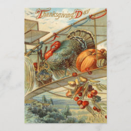 Vliegende kalkoen vliegtuig Pompoen Appel Peer Mai Feestdagenkaart