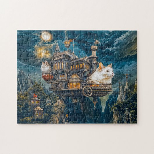 Vliegende kasteelkatten Steampunknacht Legpuzzel (Horizontaal)