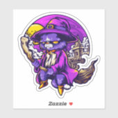 Vliegende kat heks illustratie sticker (Vel)
