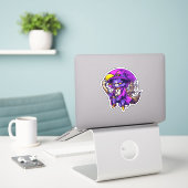 Vliegende kat heks illustratie sticker (Laptop op bureau)