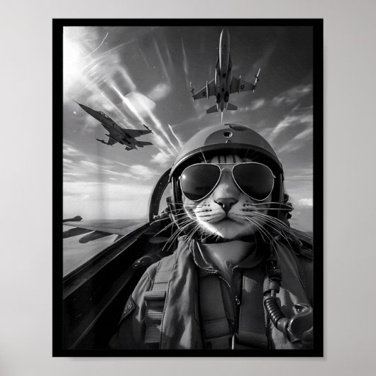 Vliegende Kat Selfie Grappige Gevechtspiloot Meme  Poster (Voorkant)