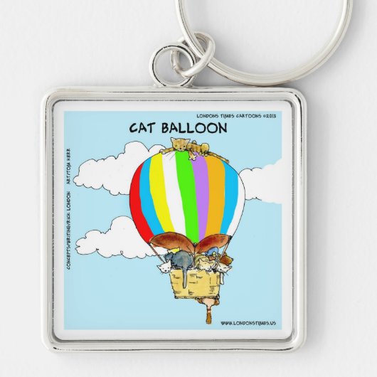Vliegende Katten Grappige Tekententoonstelling Sleutelhanger (Voorkant)