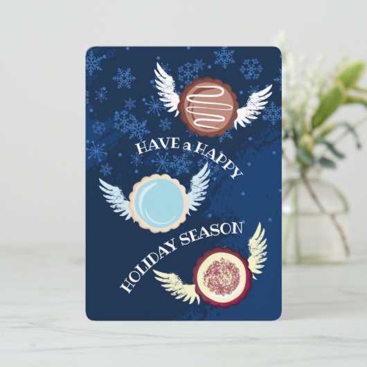 Vliegende kerst cookie engelen vakantie bakken feestdagenkaart (Staand voorkant)